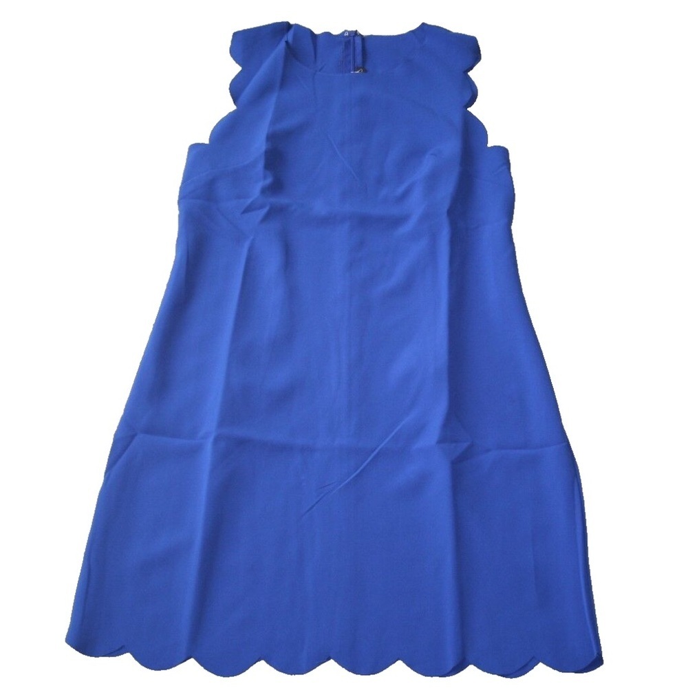 Crewcut Elegant Bright Blue ruffled Sleeveless kids Dress scalloped edge 2T